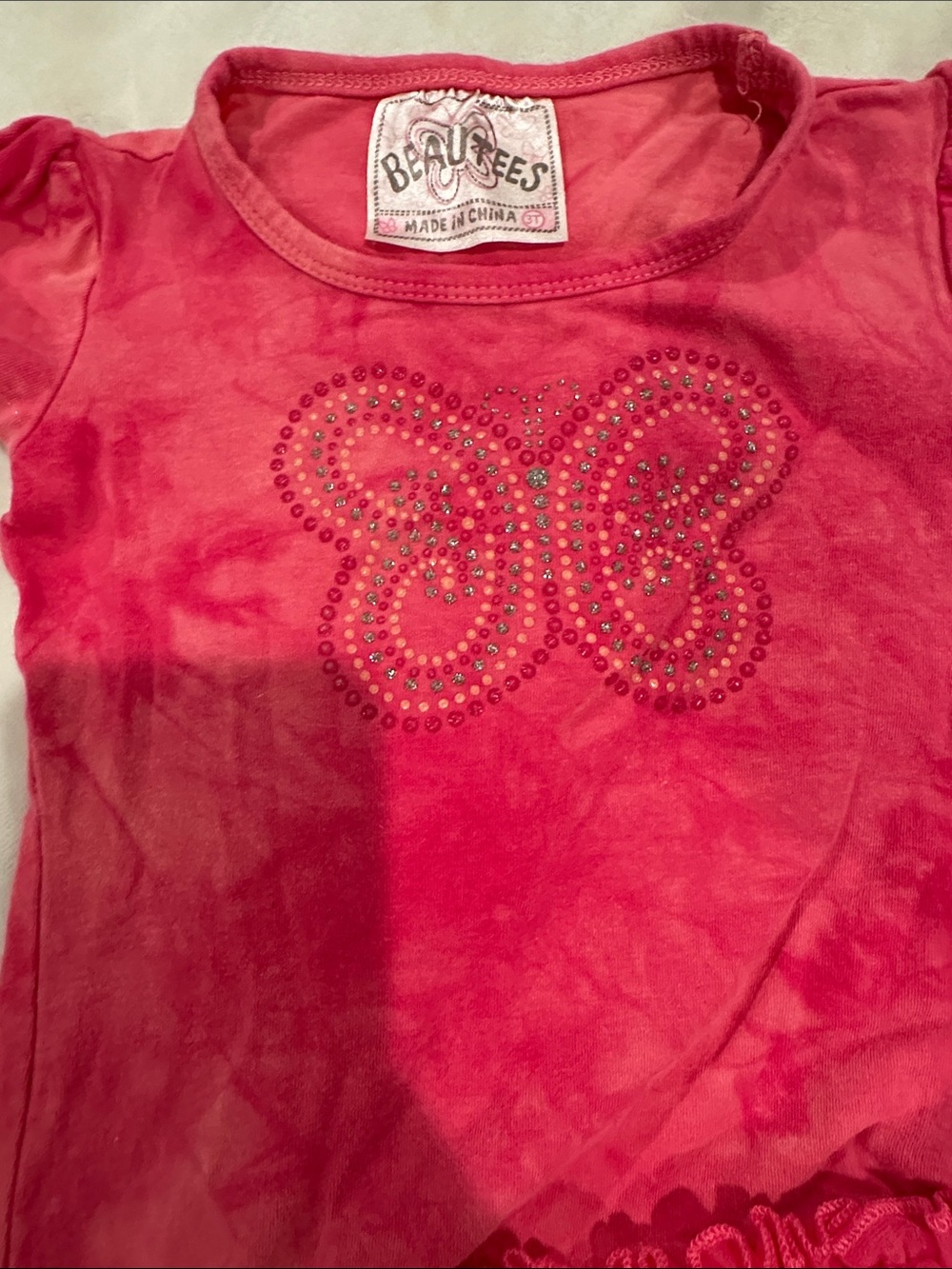 Beautees Pink Layered Tutu Dress with Butterfly Rhinestones 3T